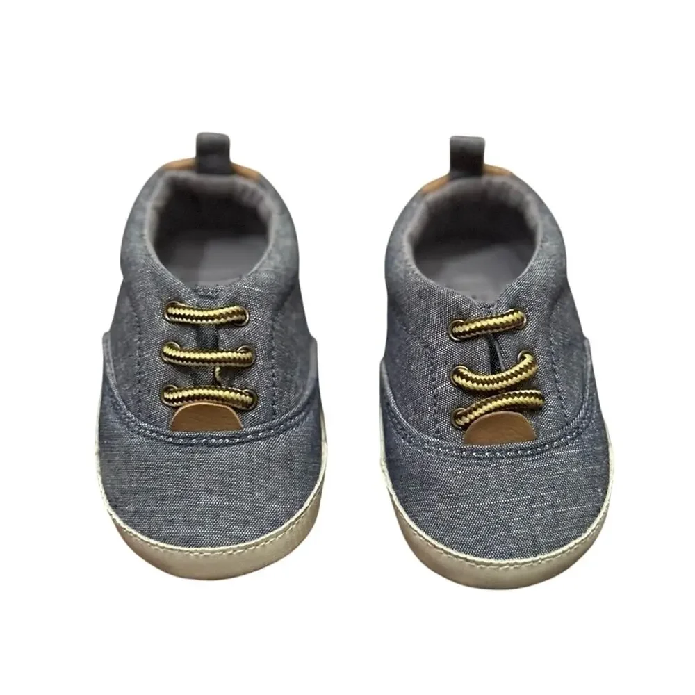 Gap Baby‎ Chambray Slip On Soft Bottom Blue & White Sneakers Size 6-12 Months